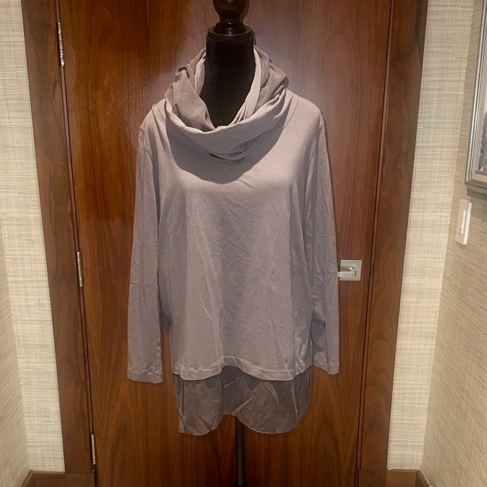 Elegant Gray Cowl Neck Women's Blouse